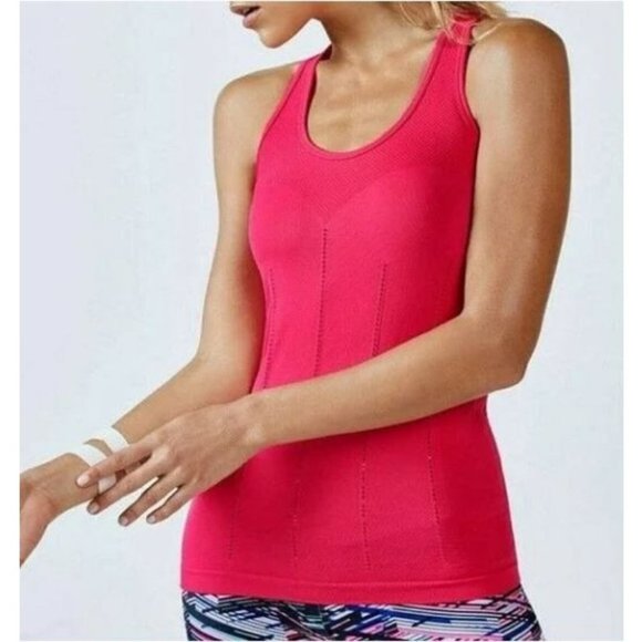 FABLETICS Women's Hot Pink Perforated Panel Delta Seamless Racerback Sz S 1475 - Picture 2 of 11
